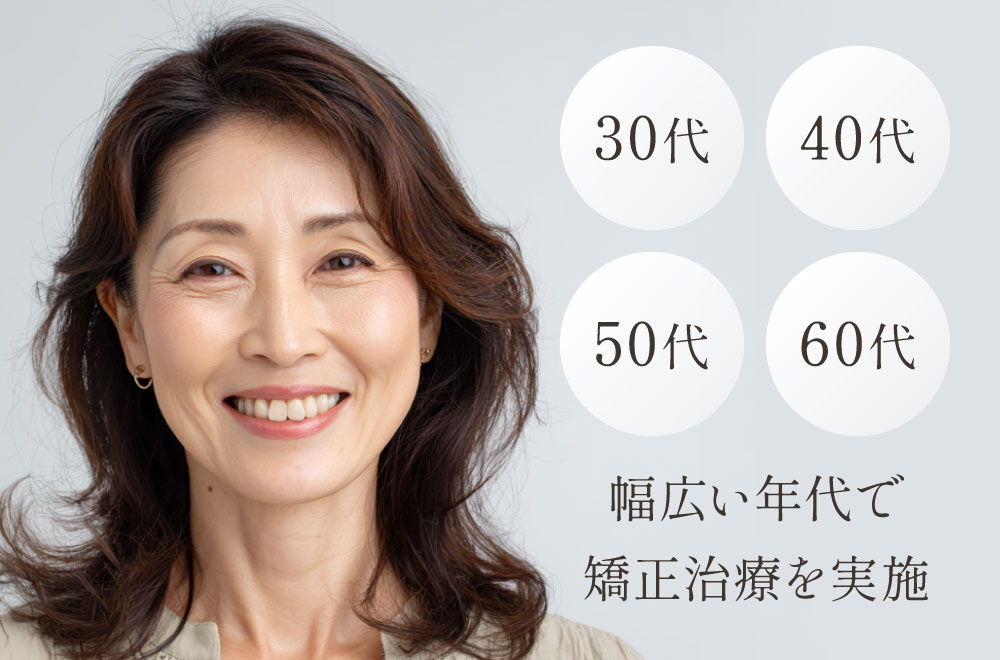 「30代」「40代」「50代」「60代」幅広い年代で矯正治療を実施